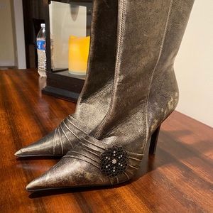 Distressed metallic bootie